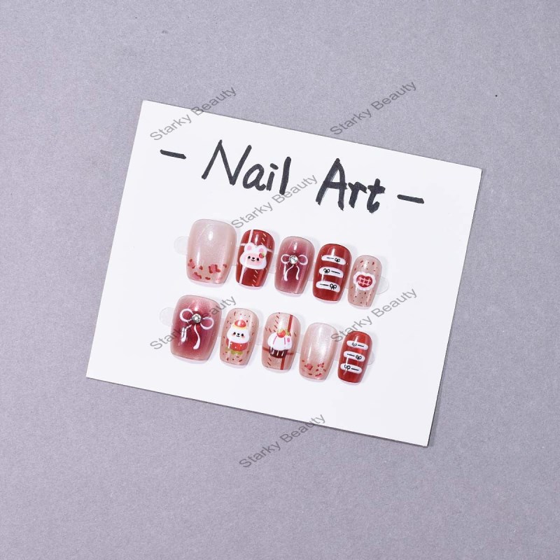 2025 Christmas atmosphere, cute style, Christmas panda eyes, nail art, nail plates, wearing armor