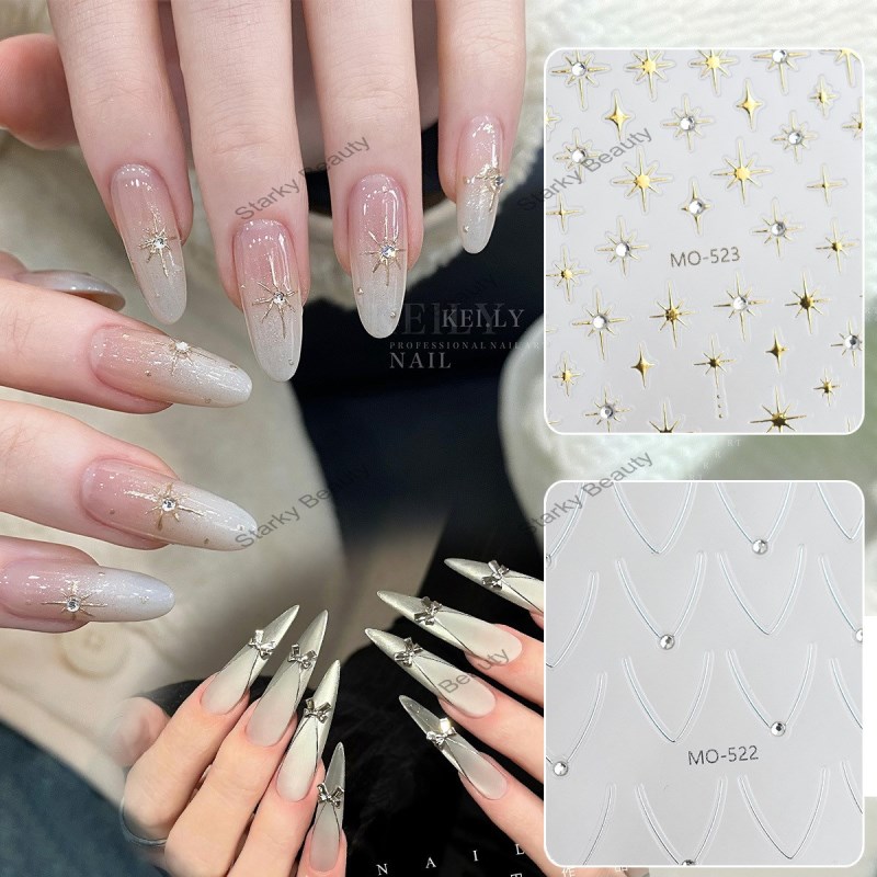 New Crystal Diamond Silver Moon Nail Art Classic Star Diamond Sticker Silver Dot Diamond French Styl