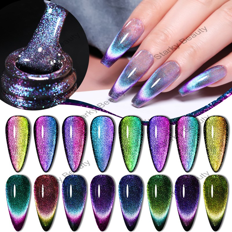 Universal Colorful Glare Cat Eye Glue Laser Glare Peacock Crystal Cat Eye nail gel