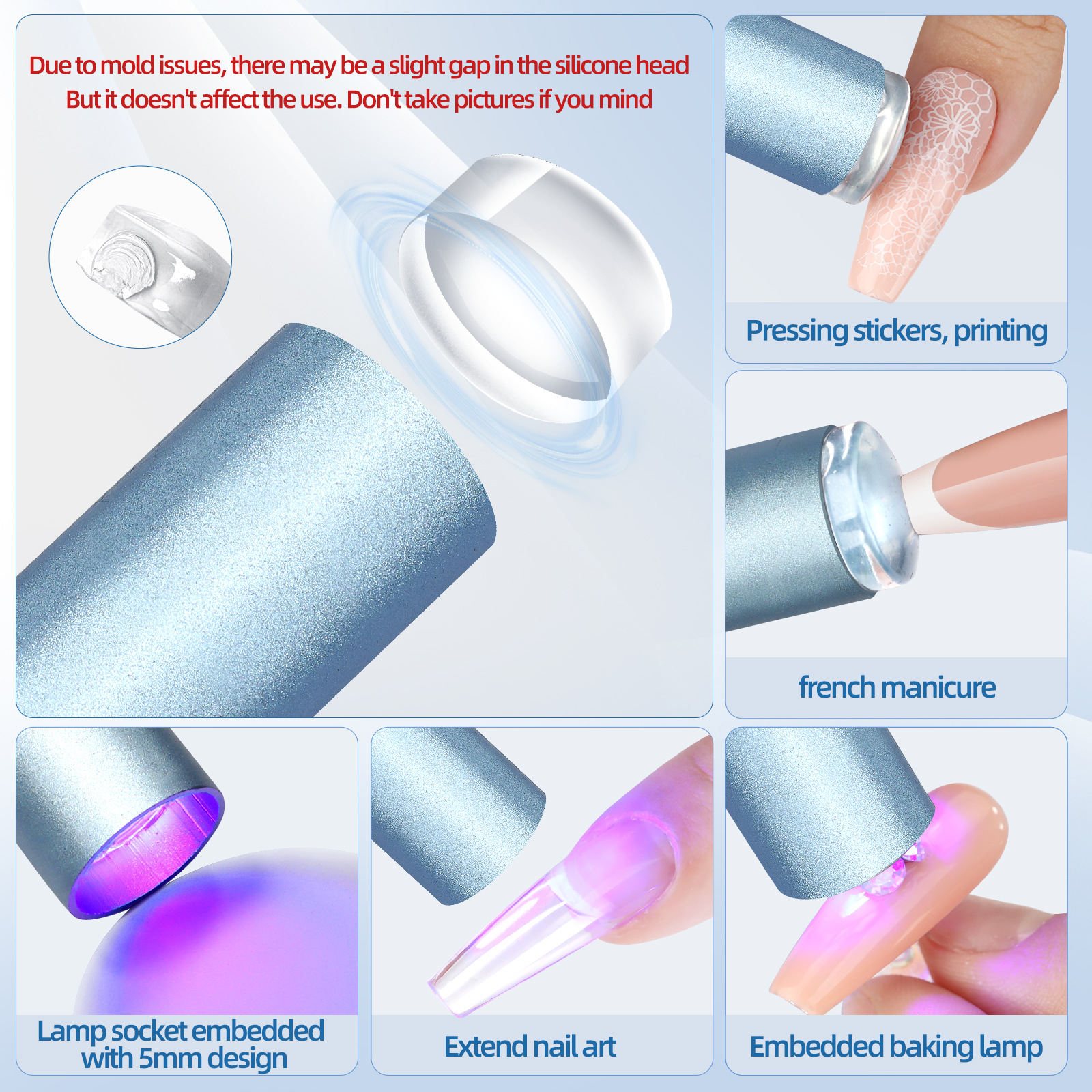 metal straight light silicone nail spotlight phototherapy baking lamp handheld portable battery