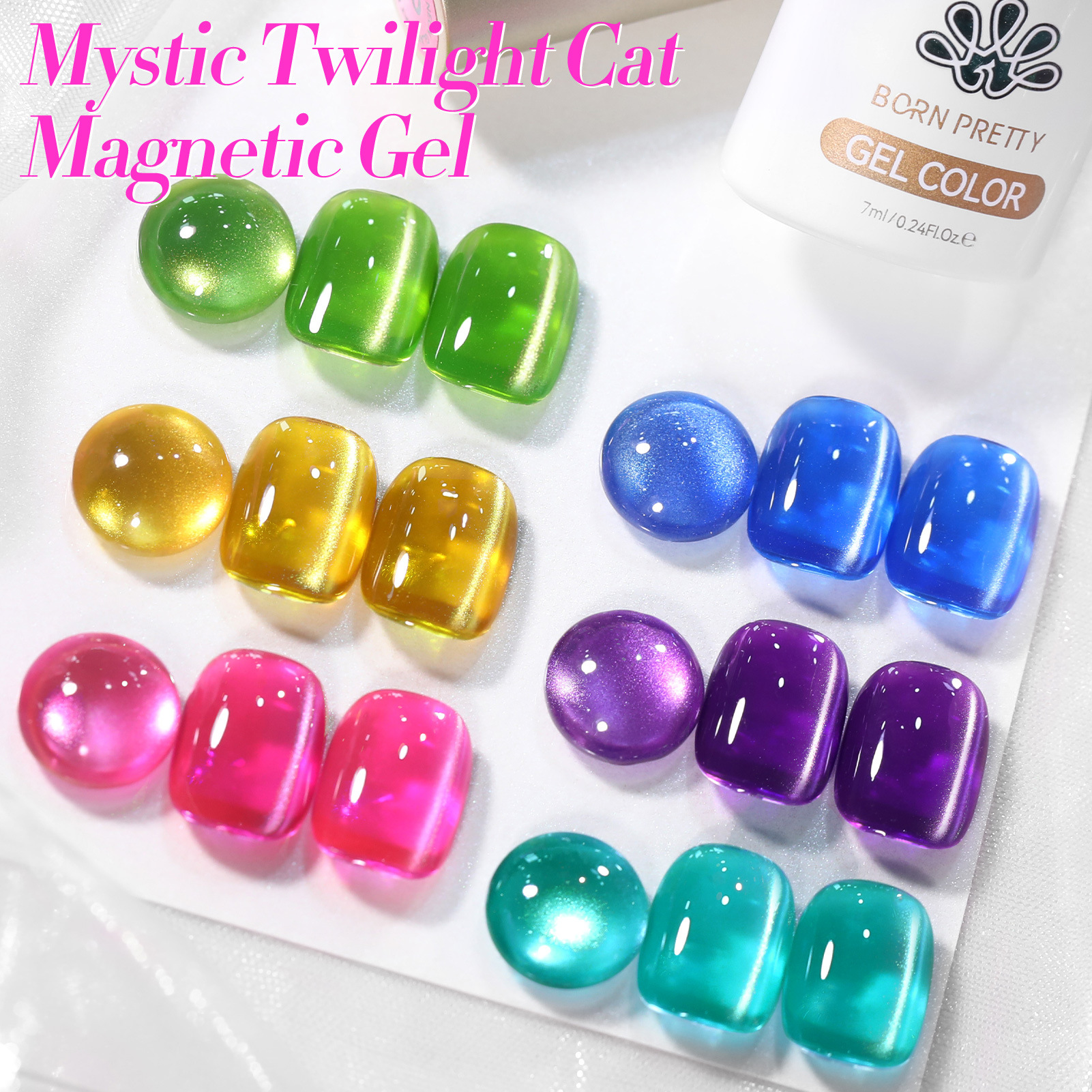 nail art 9d cat eye gel set with 6 color light glass beads cat eye nail oil gel