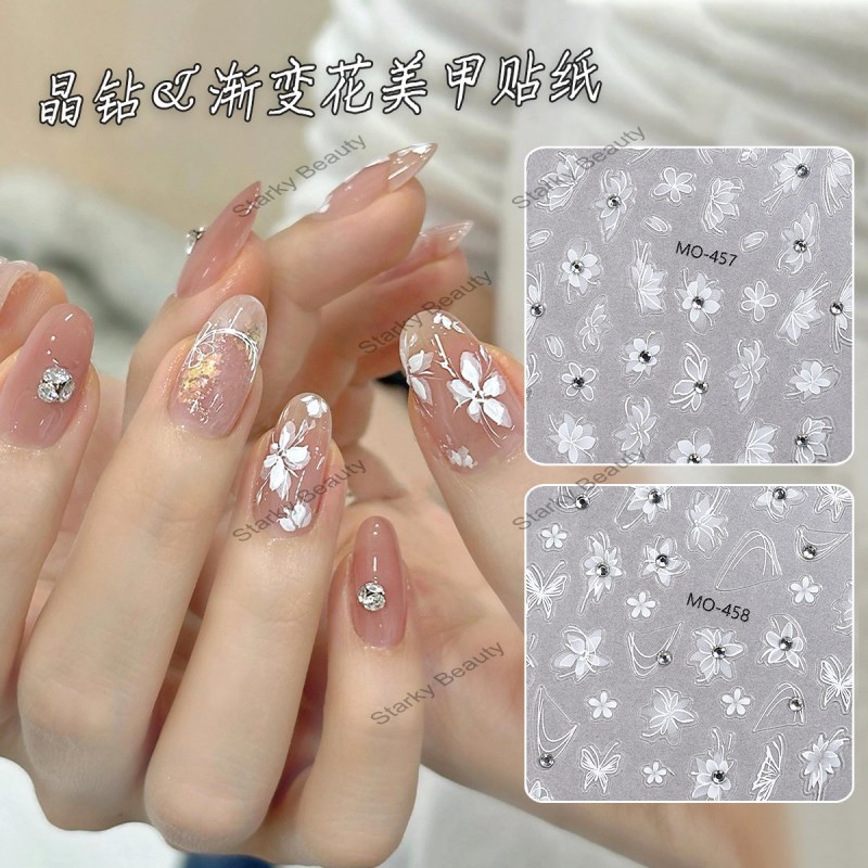 2025 New Crystal Diamond Flower Butterfly Premium small floral nail sticker