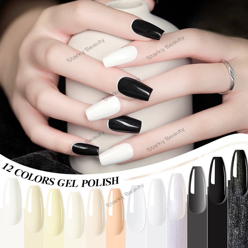 Soak off uv led nude black white nail polish gel