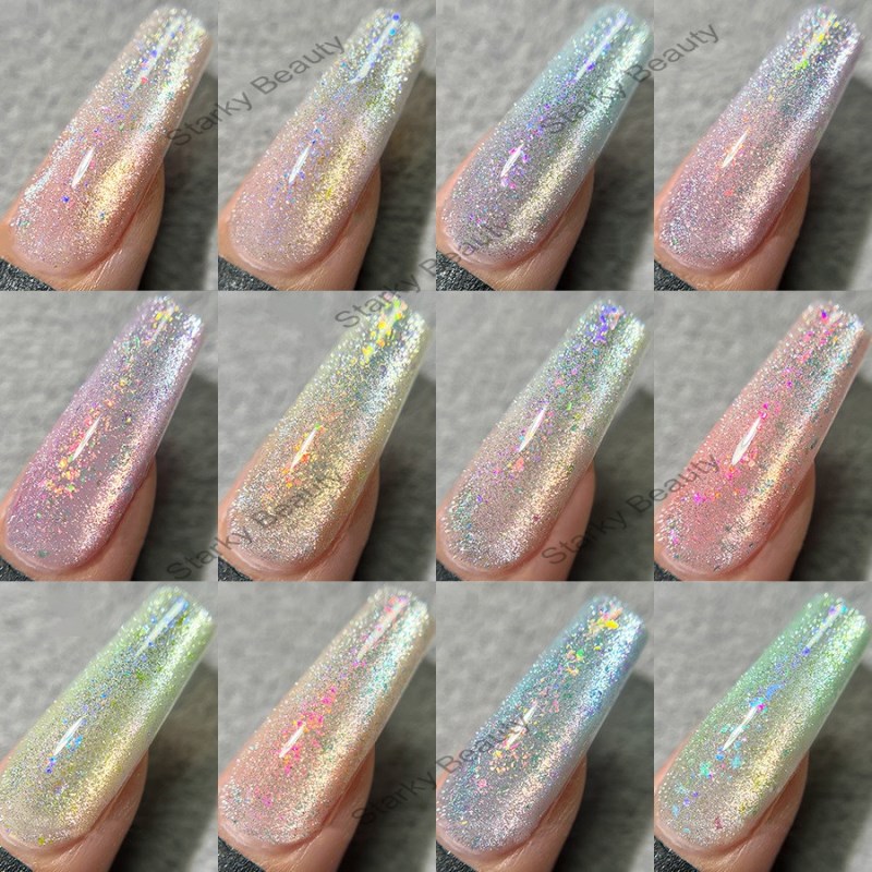 Summer Ice Crushing Cat Eye Nail Oil Adhesive Transparent Cat Eye Adhesive Rainbow Color Nail Salon