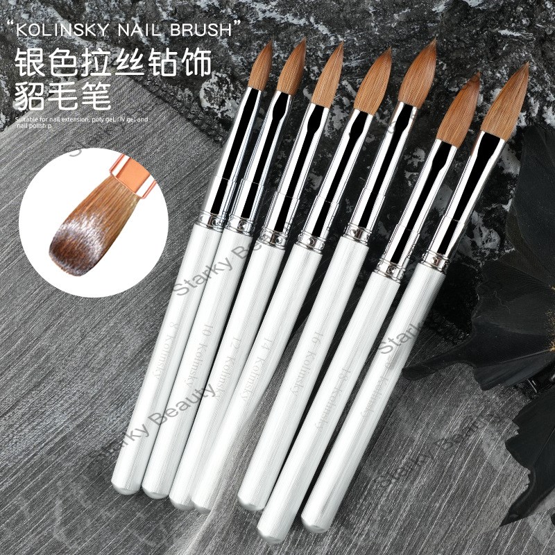 Mink Hair Nail Crystal Metal Rod Extended Nail Powder Carving Nail Salon Special Brush