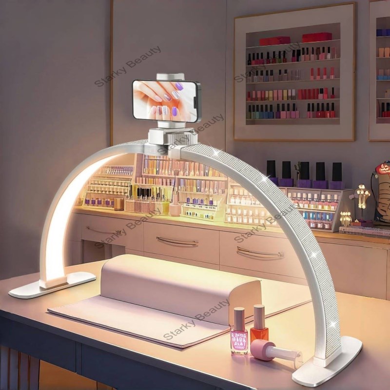 Foldable Half Moon Beauty Light with Embroidery, Tattoo, Nail, and Eyelash LED Light