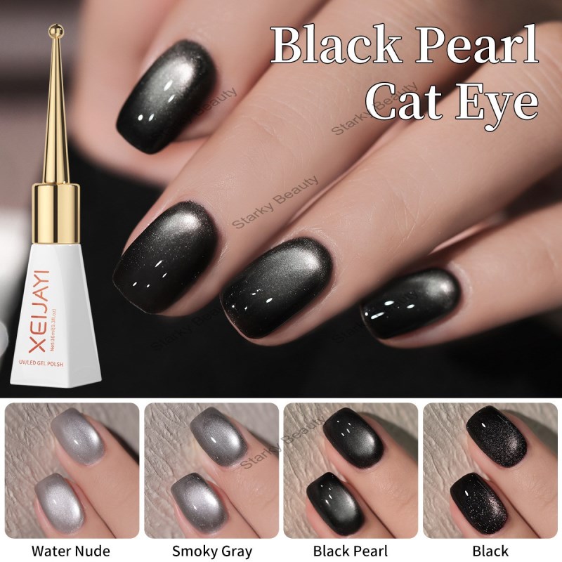 -2025 new black pearl glass bead cat eye nail polish gel nail salon popular color