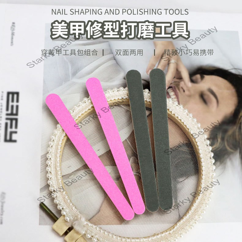 Two colored thin polishing strip, nail file, disposable wearable nail polish file