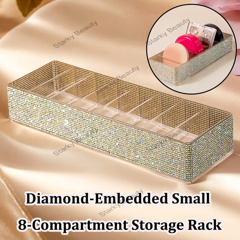 Luxury Eight grid powder storage full diamond storage box Cosmetic finishing box