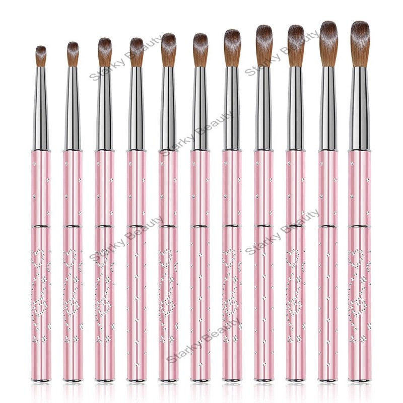 Pink metal crystal pen carving powder extension nail tool mink hair nail bruh