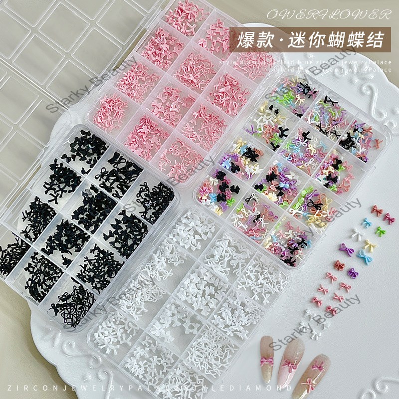 12 Mini Bow Nail Accessories Size Mixed Black and White Pink Tie Nail Accessories
