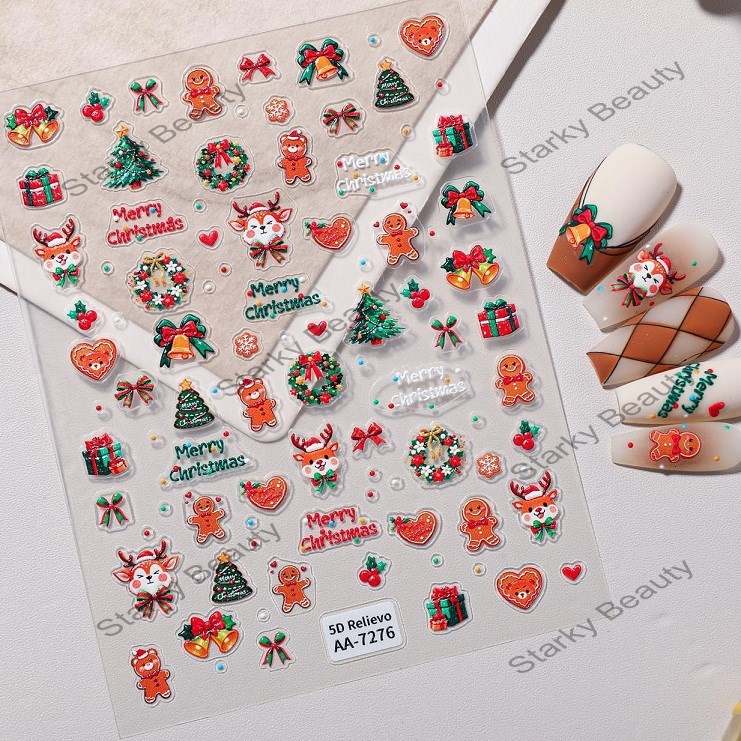 Christmas Nail Stickers 5D Relief 3D Cute Snowman DIY Christmas Nail Stickers
