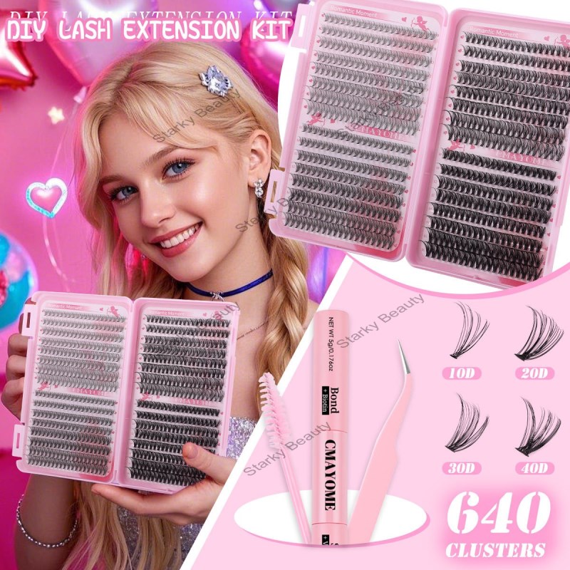 False Eyelash Extension Set Single Cluster Hair 640 Clusters 30+40+50+60+80+100D Eyelash