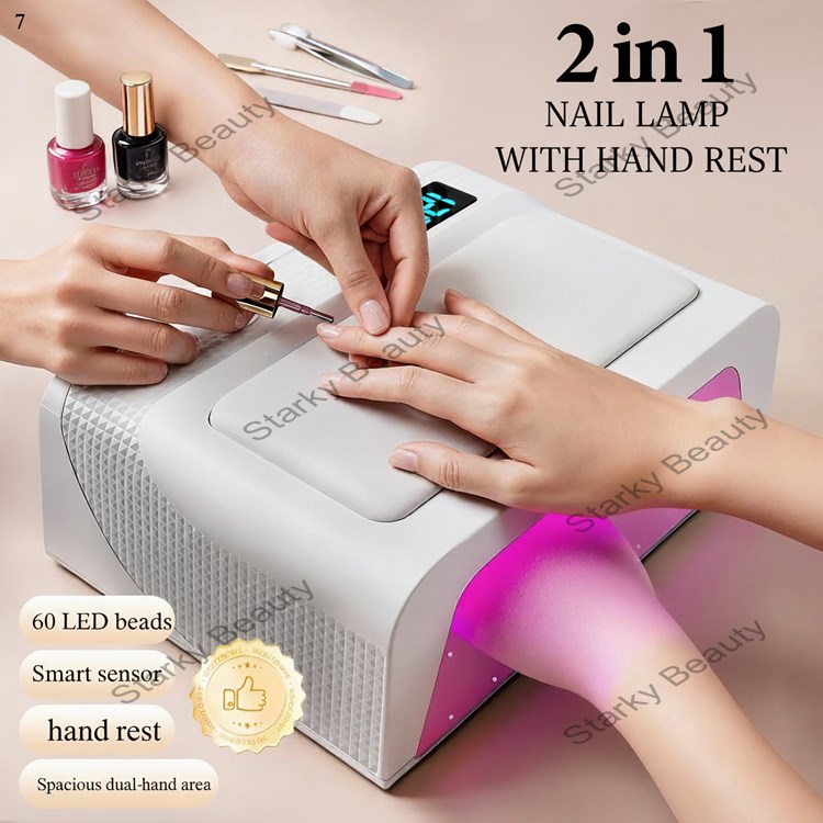 Nail art dual hand phototherapy lamp with hand pillow, red light quick drying curing lamp
