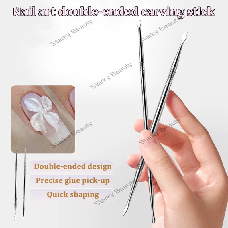 Double Head Carving Rod Metal Gel Mixing Rod Petal Carving Flower Rod Nail Tool