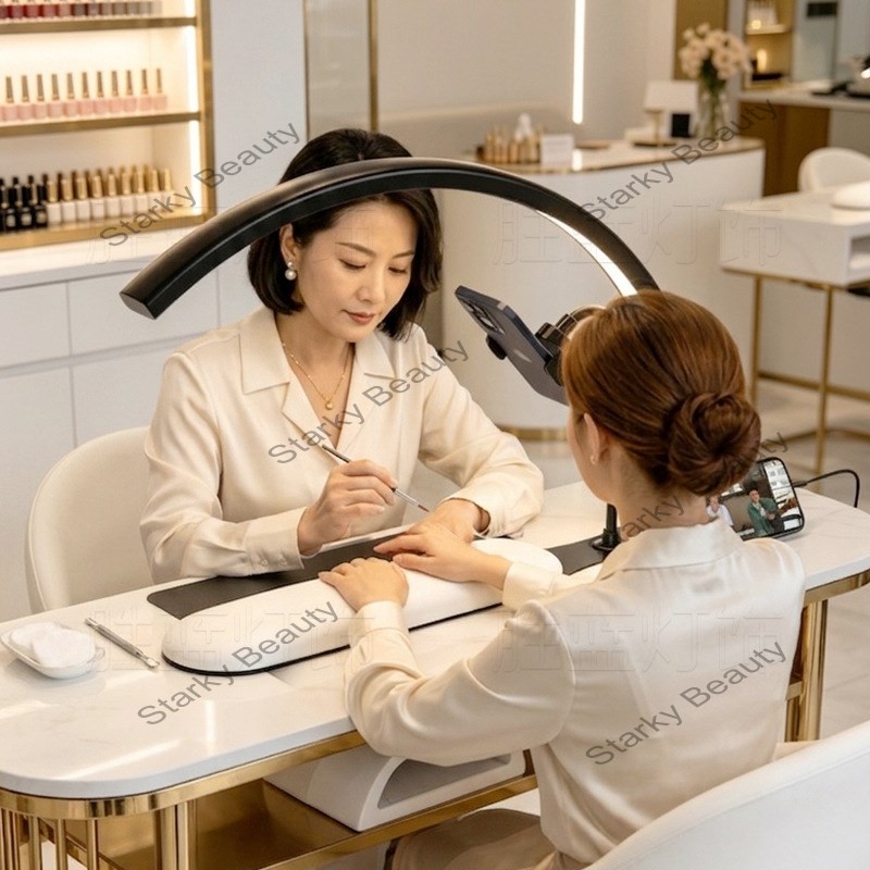 New Half Moon Beauty Lamp with Mobile Phone Stand, Hand Pillow, Nail Salon Desk Lamp, Embroidery Lam