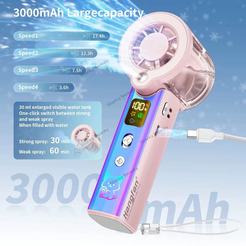 Cool Laser Graffiti Portable Water Replenishing Spray Fan 3000 MAh Rechargeable Spray Handheld Fan