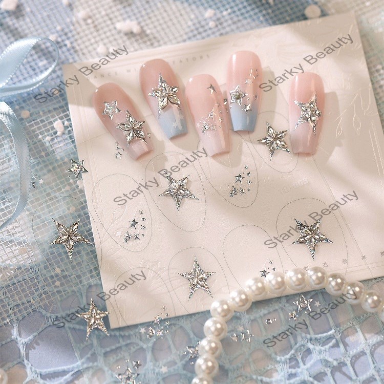 luxury handmade diamond nail stickers with high-end French pentagram nail stickers