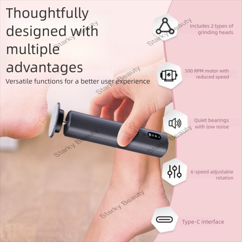 6-Speed Electric Foot Grinder Adjustable Screen Display Dead Skin Pedicure Tool with Charging Base