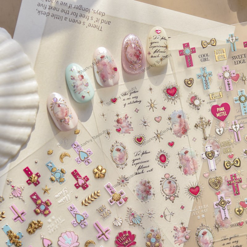 Metal nail art sticker manufacturer, cross sticker, high-end nail decoration
