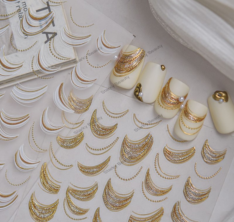 French-style light luxury nail art decal manufacturer, metal gem decal