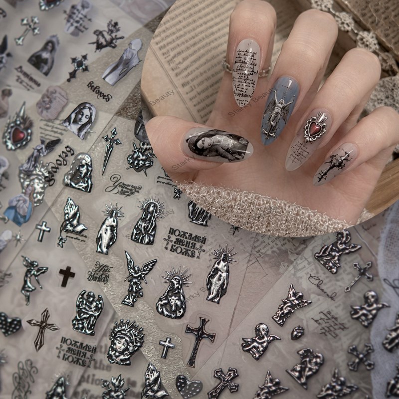 Popular DIY Dark Series Nail Stickers - Angel Statue Metal Nail Art Decals