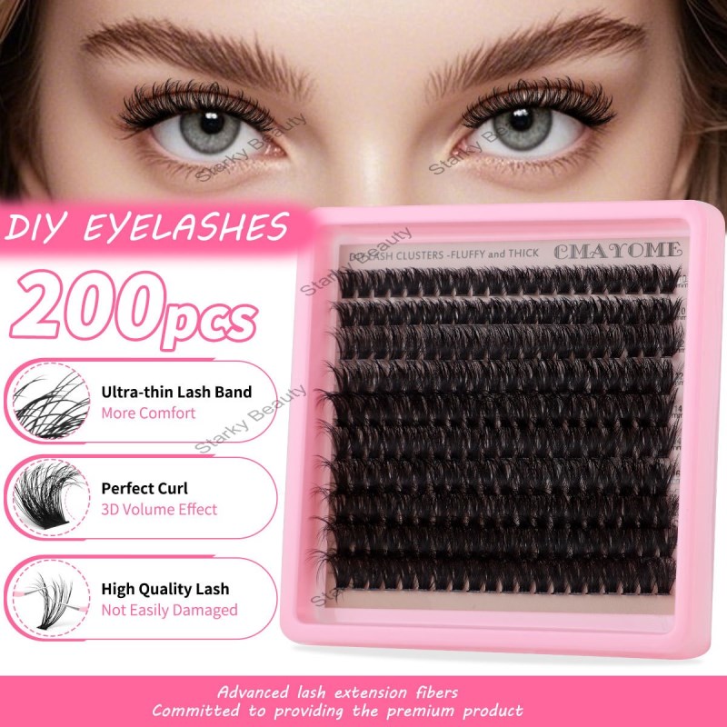 120-160D curved 200 clusters of single-cluster fluffy false eyelashes 10-18mm DIY segmented thick,