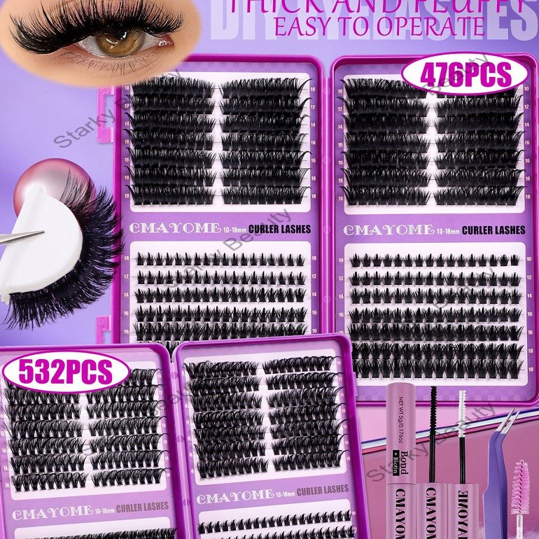 Mixed false eyelash set 532 pieces, single piece, fluffy and dense, segmented false eyelash
