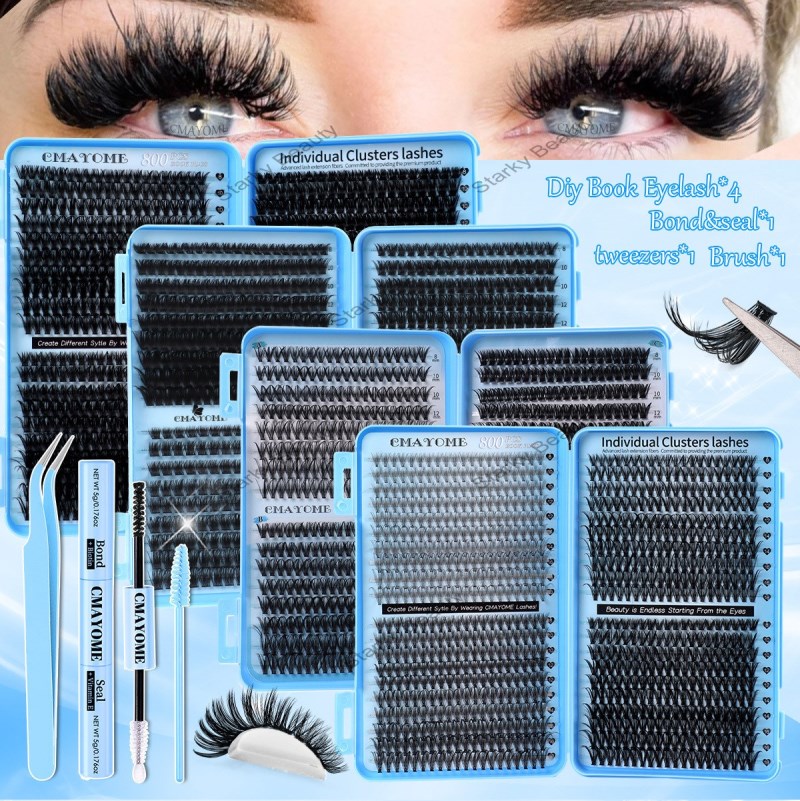 Large-capacity 800-cluster segmented DIY false eyelash, 8-16mm thick D-curve false eyelash