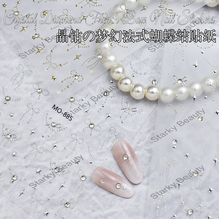 Crystal Diamond Hot Gold Silver French Bow Chain Nail Stickers Shining Nail Stickers