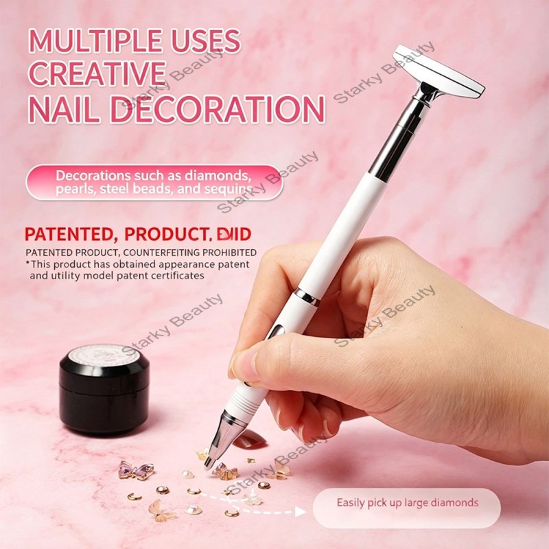 nail art dual head multifunctional point drill pen, adhesive drill pen tool, rotary attaching drill