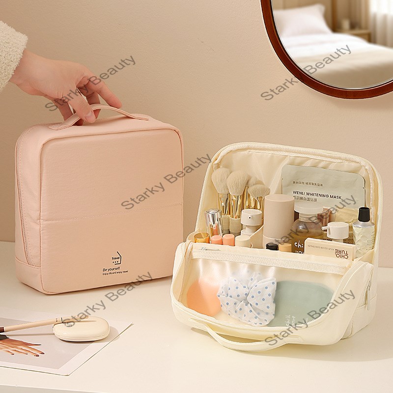 Folding Makeup Bag Large Opening Vertical Large Capacity Waterproof Cosmetics Storage Bag