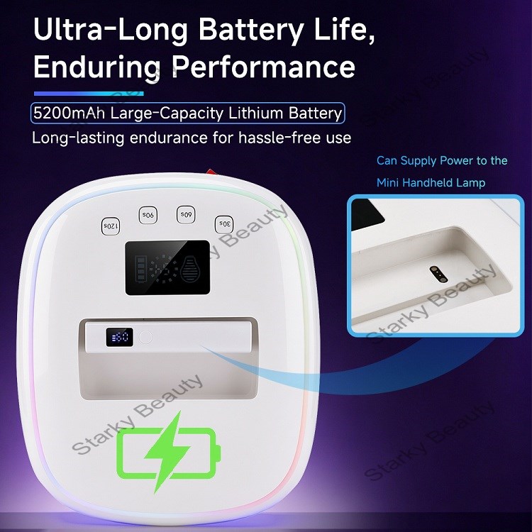 128W Cordless Rechargeable 2 in 1 Portable Gel Nail Dryer with Handheld Cure Lamp Auto Sensor LCD