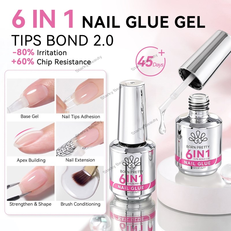 6 in 1 functional adhesive, sealing layer, smudging adhesive, nail plate adhesive