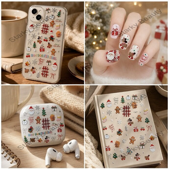 Relief nail stickers popular retro nail stickers factory wholesale Japanese Christmas