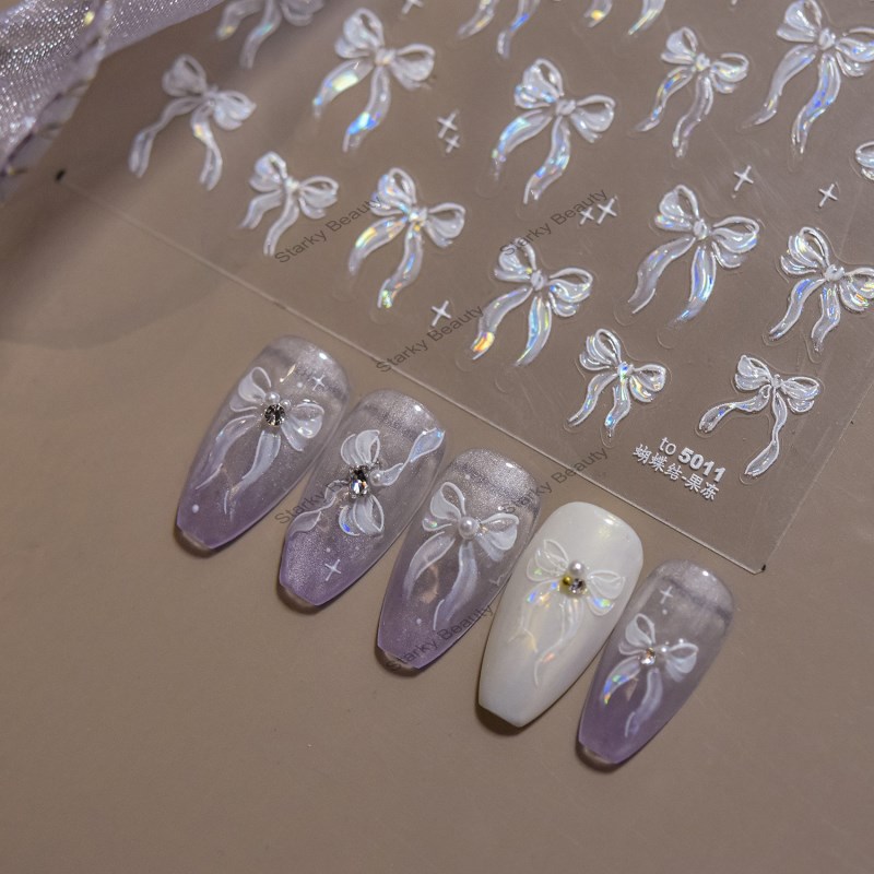 Nail art stickers, fairy style nail stickers, flowing light colored bow nail accessories stickers