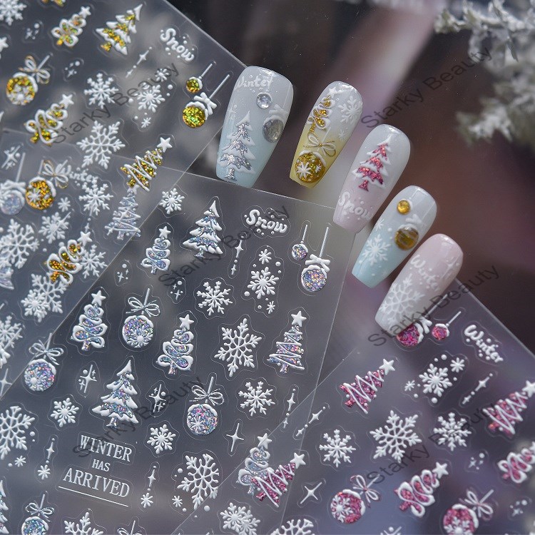 New winter atmosphere nail stickers, adhesive backing, sparkling Christmas ball nail accessories