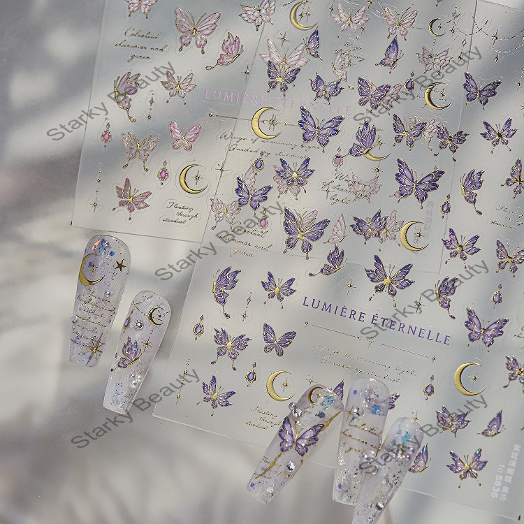 luxurious style, exquisite  ice transparent butterfly nail stickers