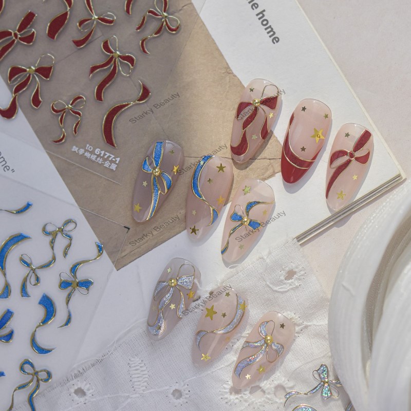 Metal nail stickers,  ribbon bows nail sticker accessories