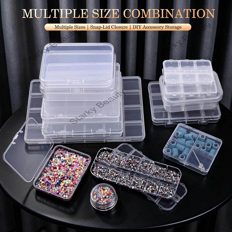 Multi grid PP transparent nail art storage box bead jewelry grid small packing box