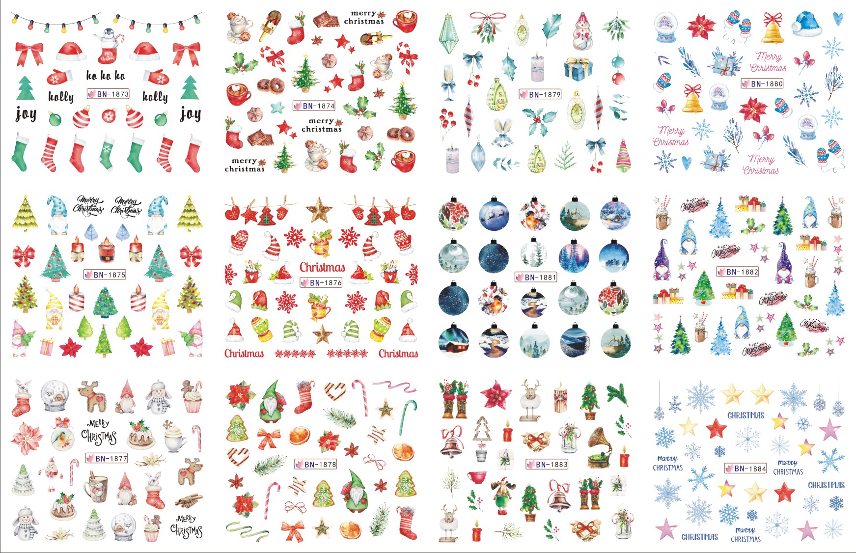 12 design christmas style winter snowflake full wraps nail art water transfer stickers