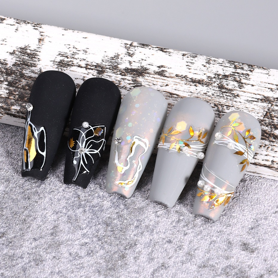 hot stamping irregular white flower grass sun moon backing adhesive nail stickers