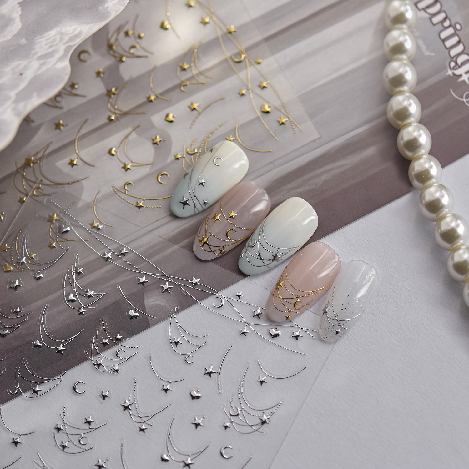 hot stamping nail stickers, handmade diy nail stickers, heart-shaped french edges