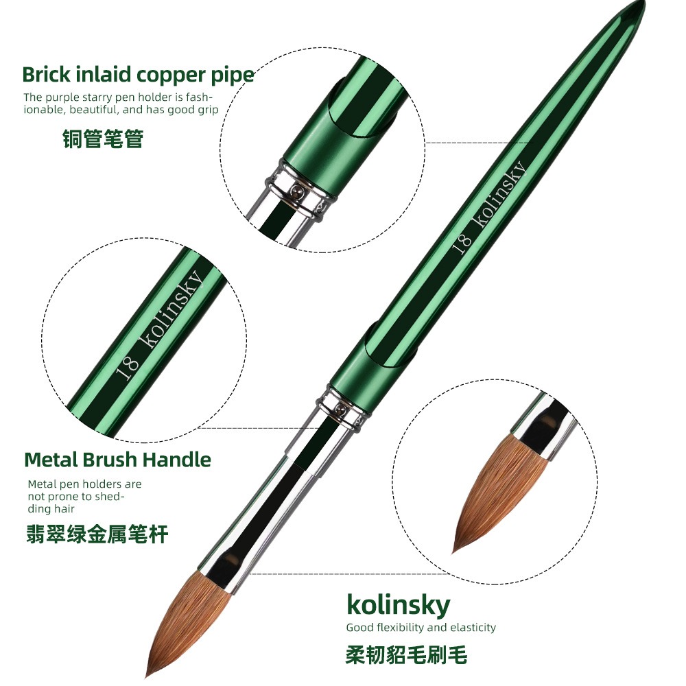 mink hair nail art crystal pen new metal rod kolinsky crystal nail extension carving brush