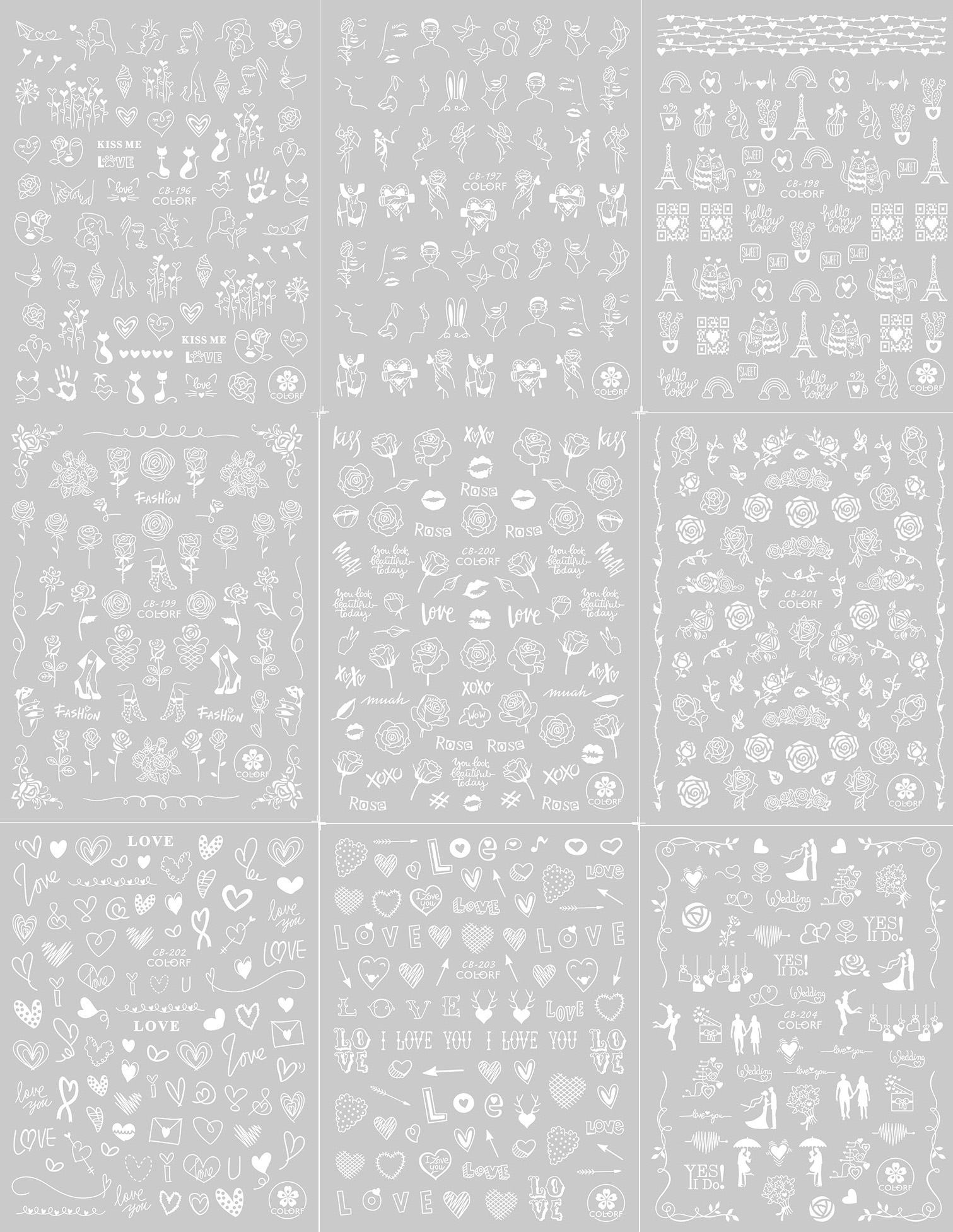lader red black gold silver white colors designs cool 3d nail art sticker decal template