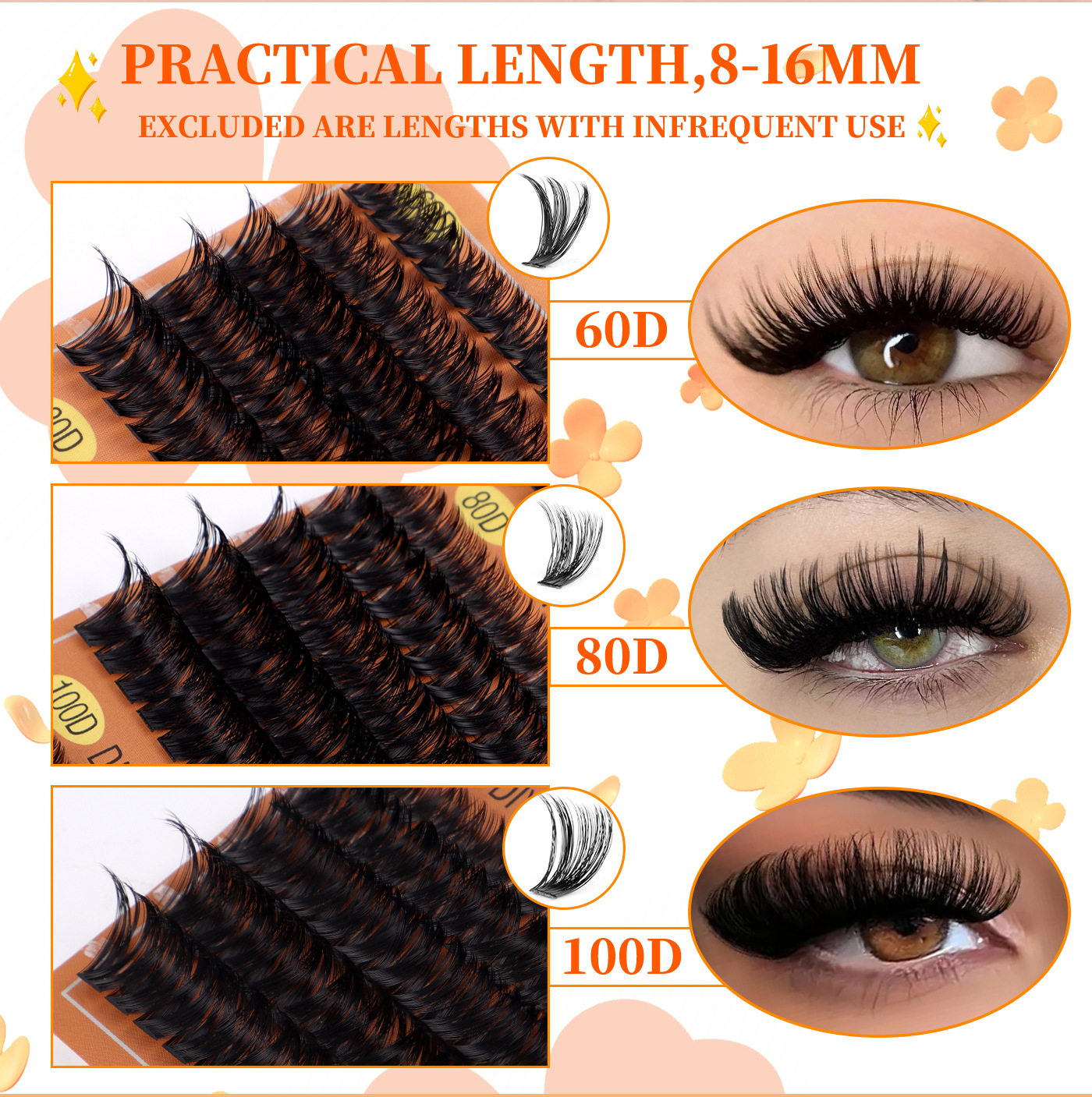 fluffy single cluster false eyelashes 60d80d100d diy segmented eyelash