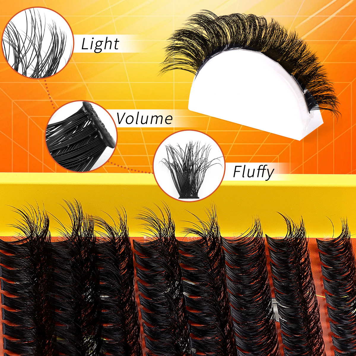 thick, curl, d-curve single cluster false lashes 8-16mm diy segmented grafting natural fluffy