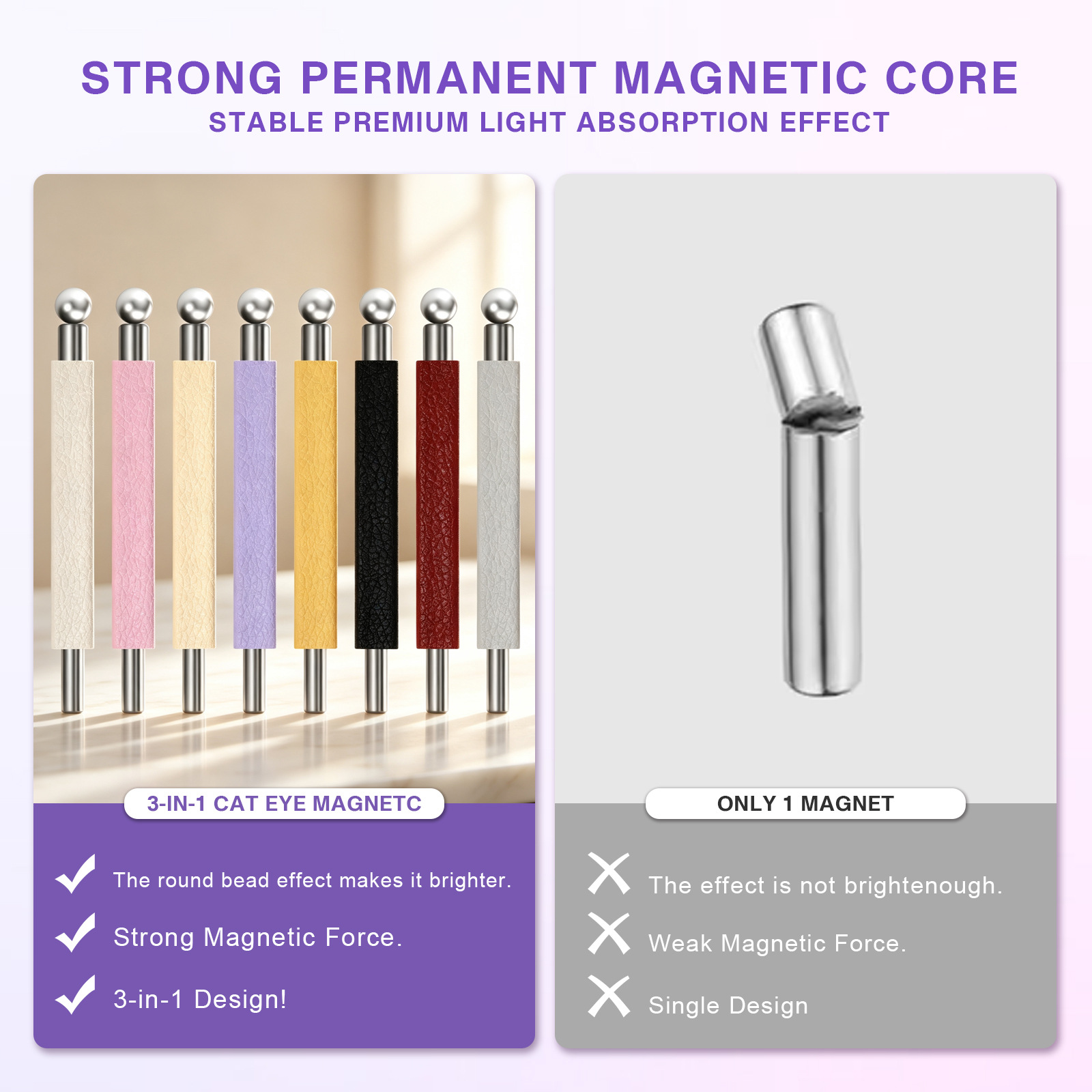 multifunctional suction cat eye 3 in 1 nail art leather super strong magnet