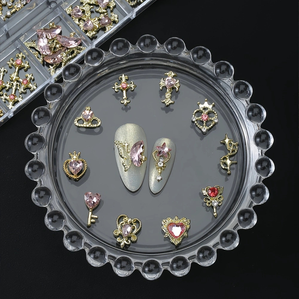 nail accessories 12 grid box set with croheart metal cross mix and match nail patch