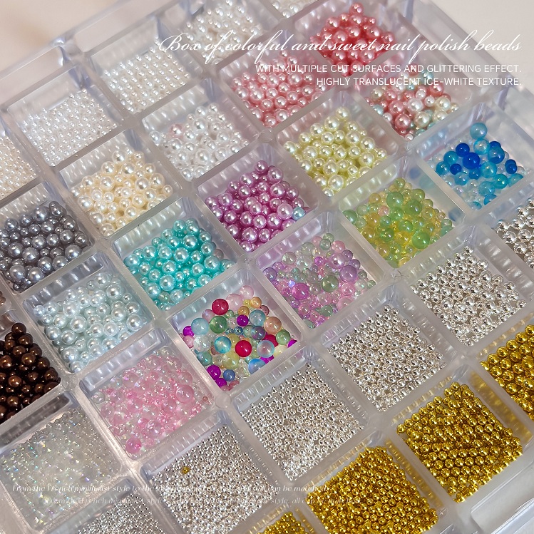 pearl nail decoration mixed with aurora glass beads mini gold and silver steel beads nail decoration